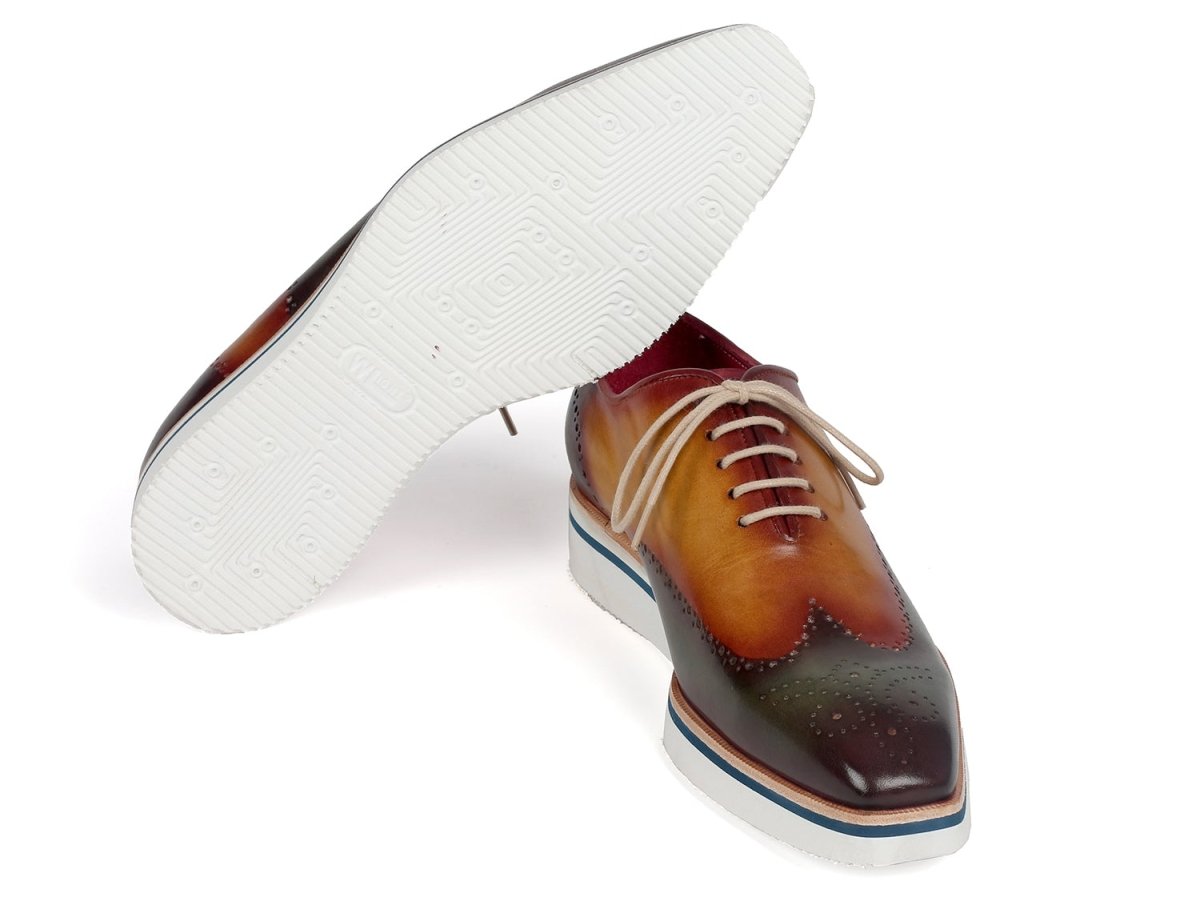 Paul Parkman Men's Smart Casual Wingtip Oxfords in Green and Camel