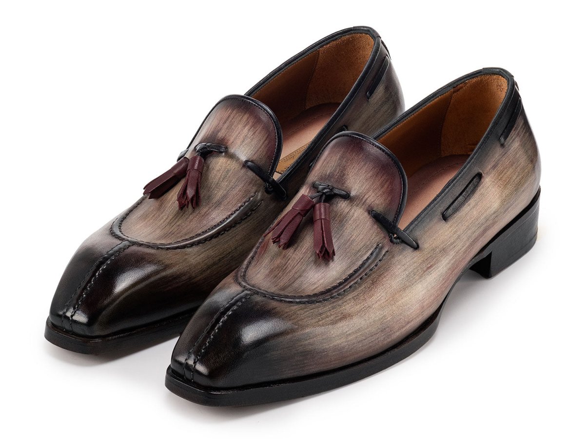 Paul Parkman Men's Split Toe Tassel Loafers Brown Patina Leather (ID8135 BRW)