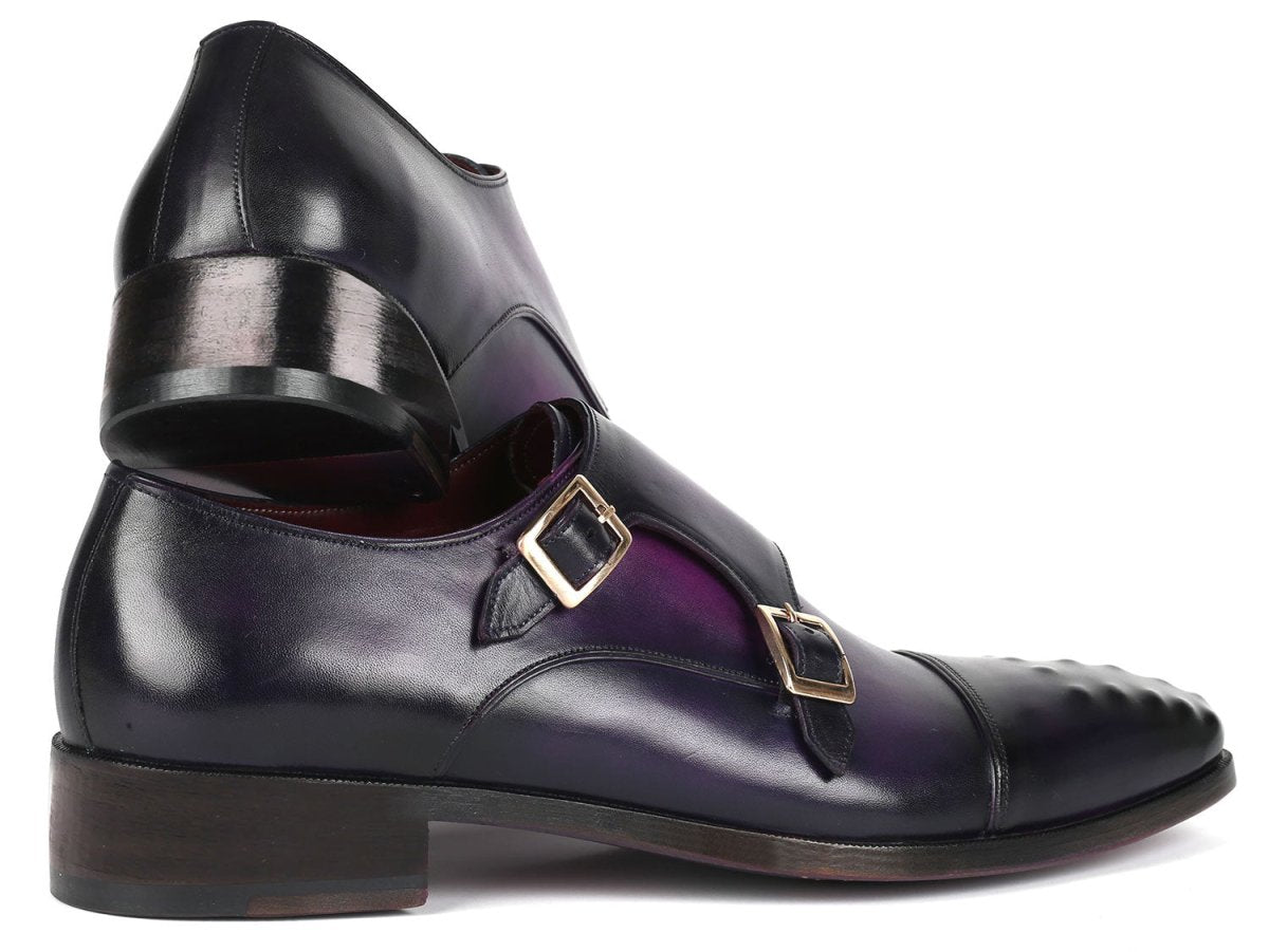 Paul Parkman Men's Studded Cap Toe Monkstraps Purple (ID047 PRP)