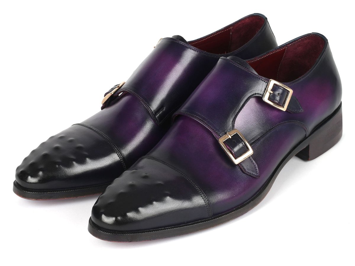 Paul Parkman Men's Studded Cap Toe Monkstraps Purple (ID047 PRP)