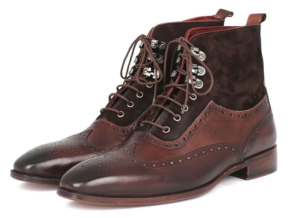 Paul Parkman Men's Suede and Leather Wingtip Boots in Brown