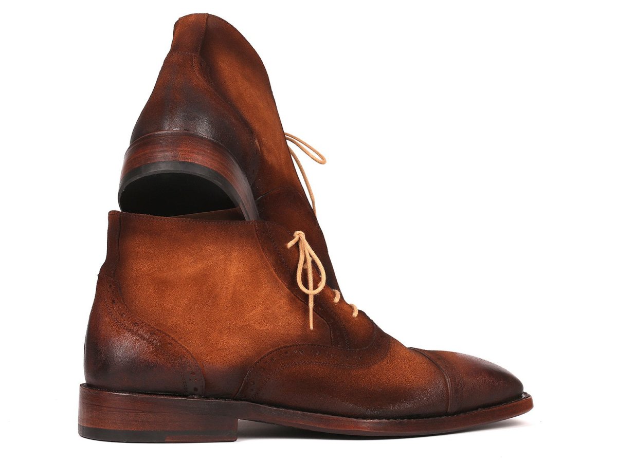 Paul Parkman Men's Suede Cap Toe Ankle Boots in Antique Brown