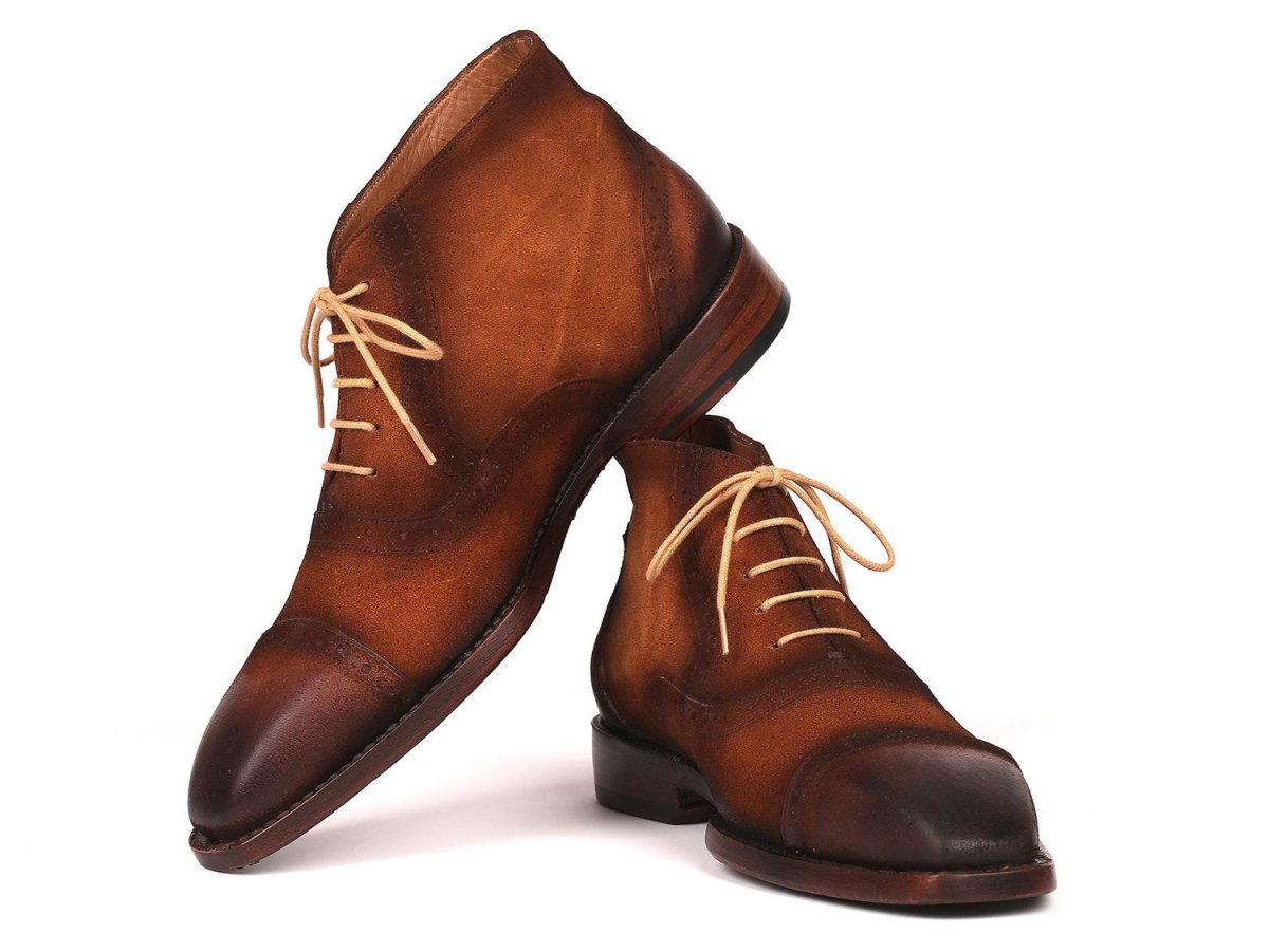 Paul Parkman Men's Suede Cap Toe Ankle Boots in Antique Brown