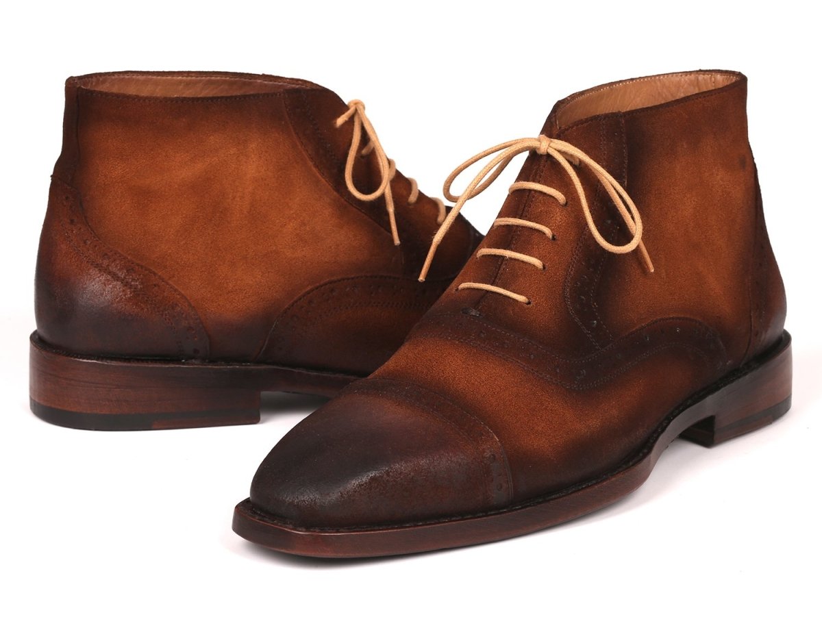 Paul Parkman Men's Suede Cap Toe Ankle Boots in Antique Brown