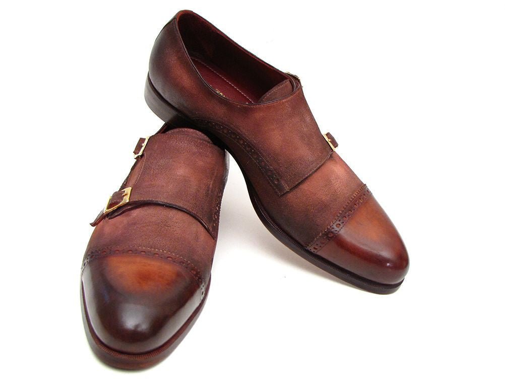 Paul Parkman Men's Suede Double Monkstraps in Antique Brown