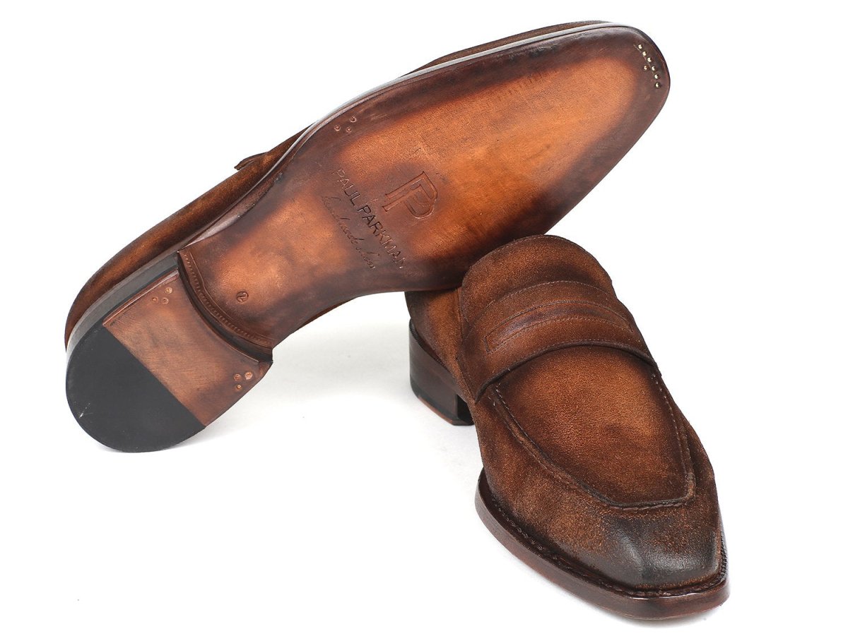 Paul Parkman Men's Suede Goodyear Welted Loafers in Brown Antique