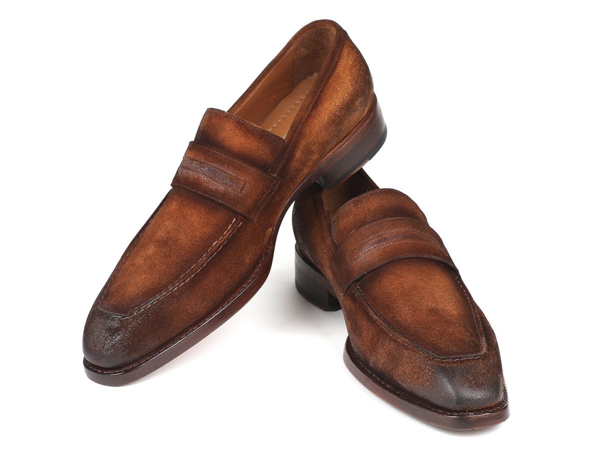 Paul Parkman Men's Suede Goodyear Welted Loafers in Brown Antique