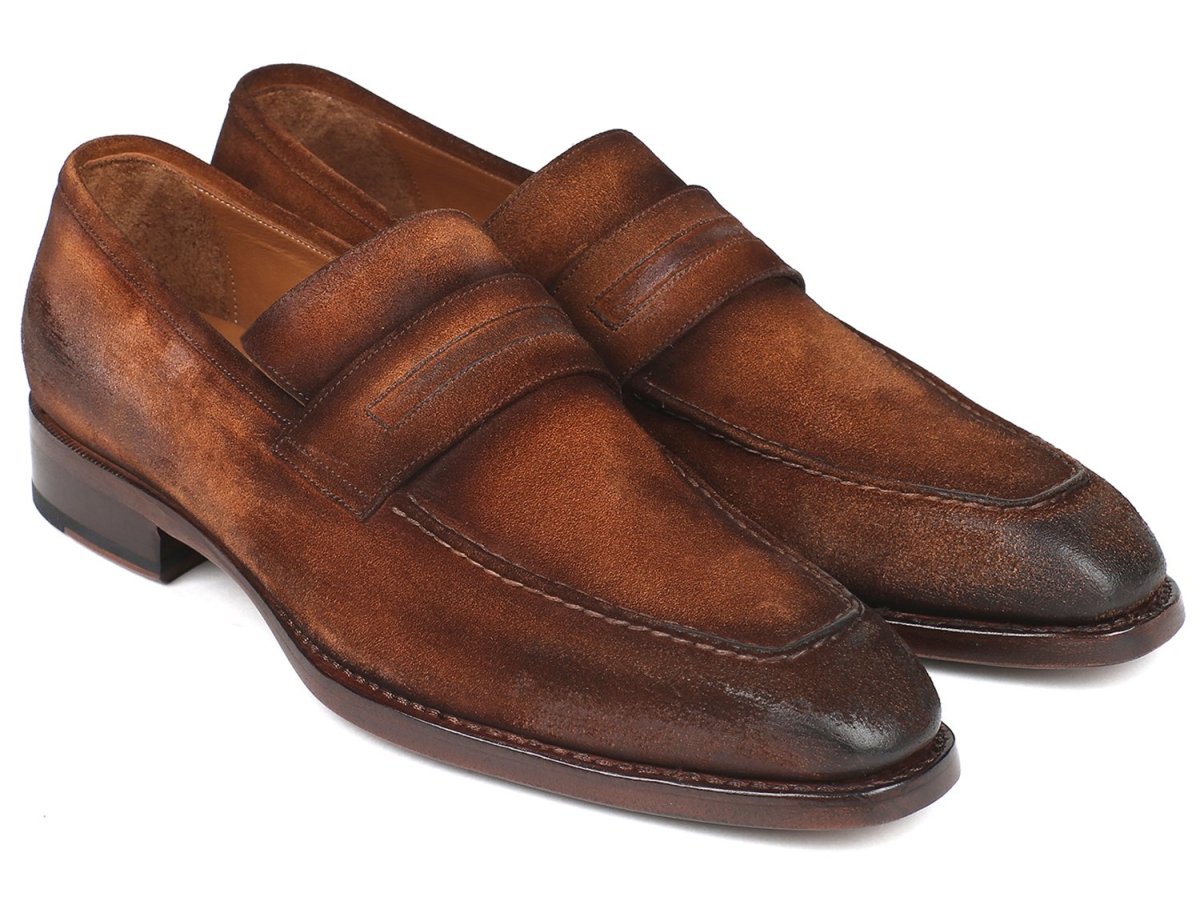 Paul Parkman Men's Suede Goodyear Welted Loafers in Brown Antique