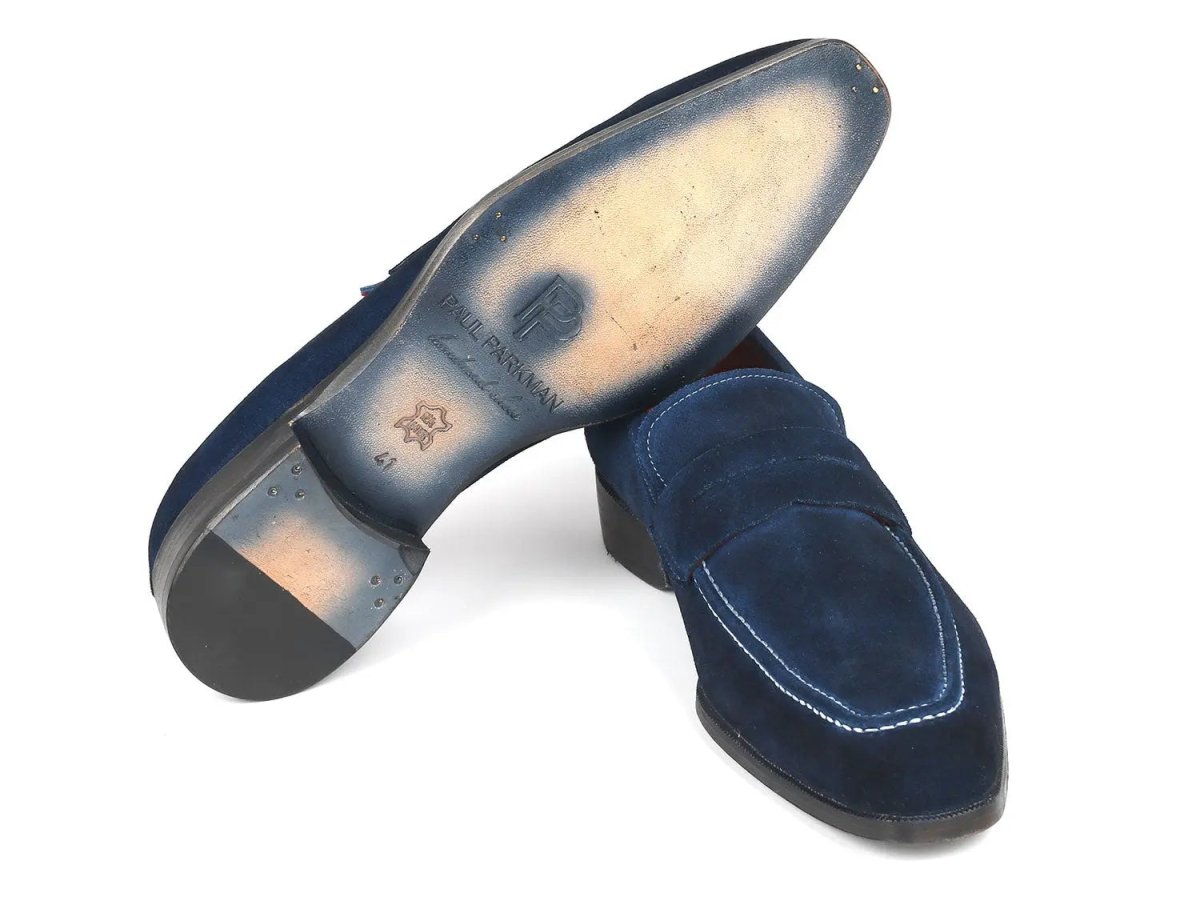 Paul Parkman Men's Suede Penny Loafers in Navy
