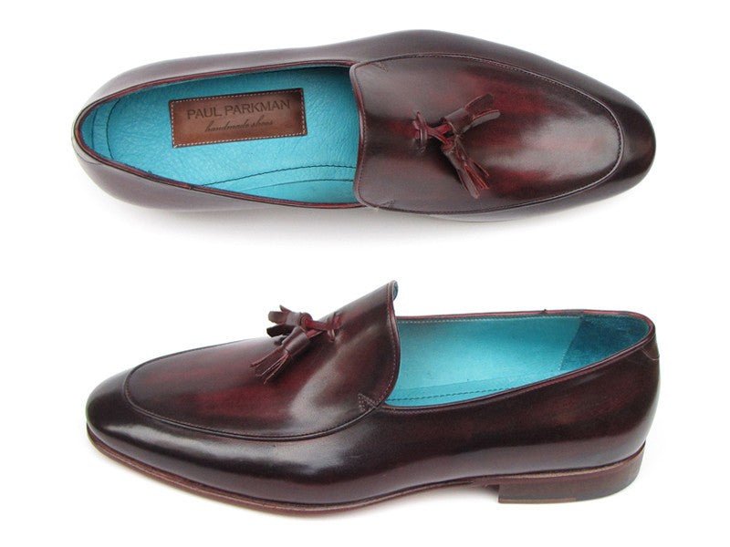 Paul Parkman Men's Tassel Loafer Black and Purple Shoes (ID049 - BLK - RP)