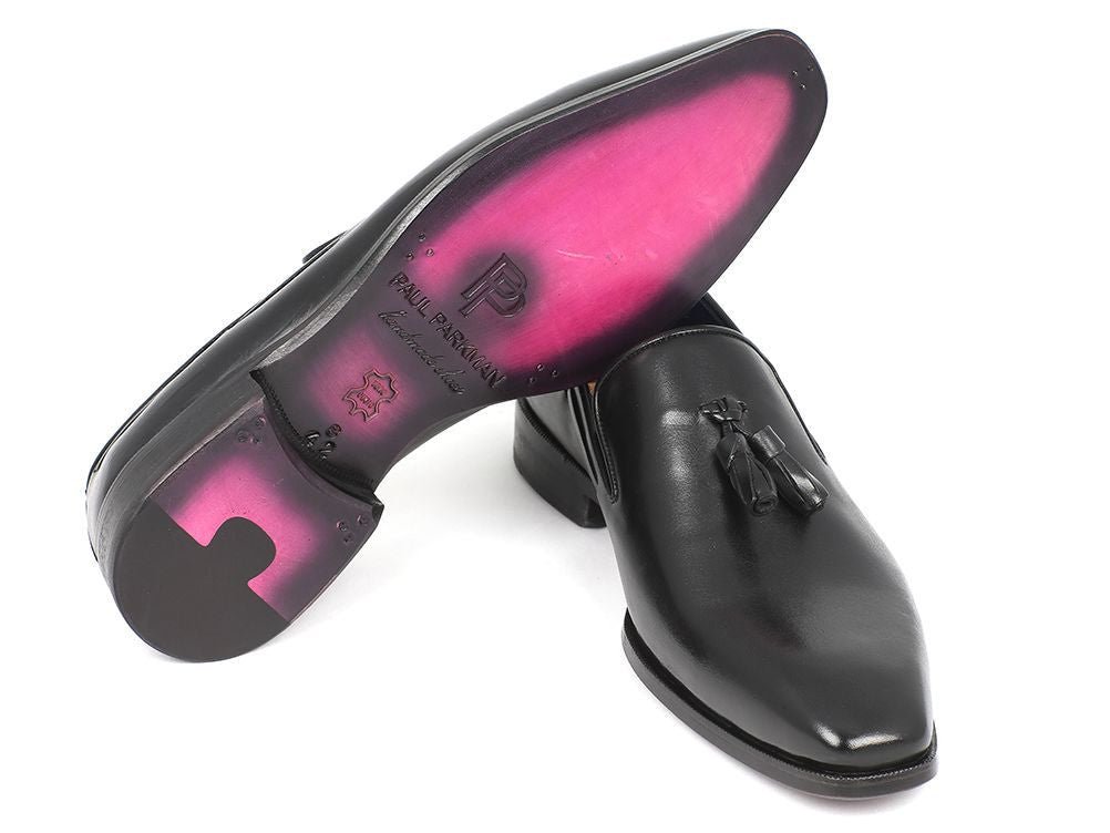 Paul Parkman Men's Tassel Loafer Black Leather Upper and Leather Sole (ID5141 - BLK)