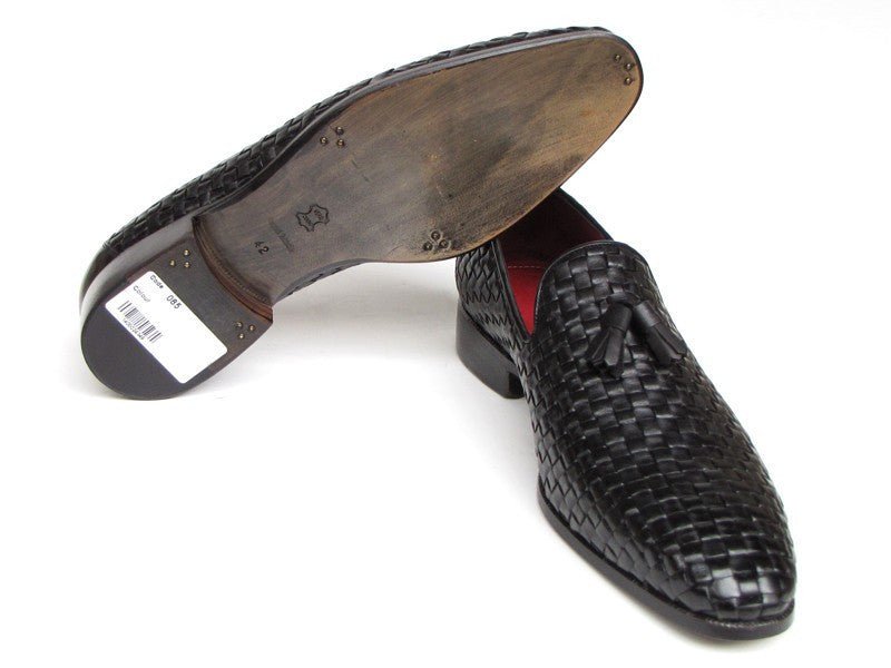 Paul Parkman Men's Tassel Loafer Black Woven Leather (ID085 - BLK)