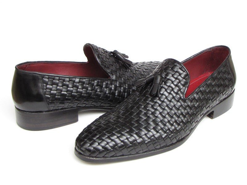 Paul Parkman Men's Tassel Loafer Black Woven Leather (ID085 - BLK)