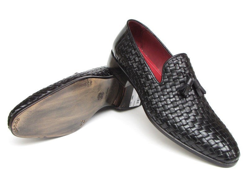 Paul Parkman Men's Tassel Loafer Black Woven Leather (ID085 - BLK)