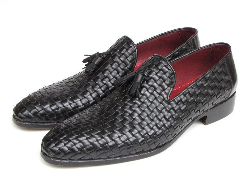 Paul Parkman Men's Tassel Loafer Black Woven Leather (ID085 - BLK)