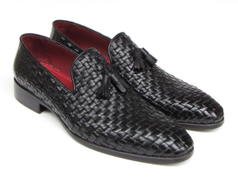 Paul Parkman Men's Tassel Loafer Black Woven Leather (ID085 - BLK)