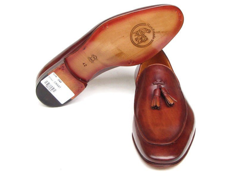 Paul Parkman Men's Tassel Loafer Brown Hand Painted Leather (ID049 - BRW)