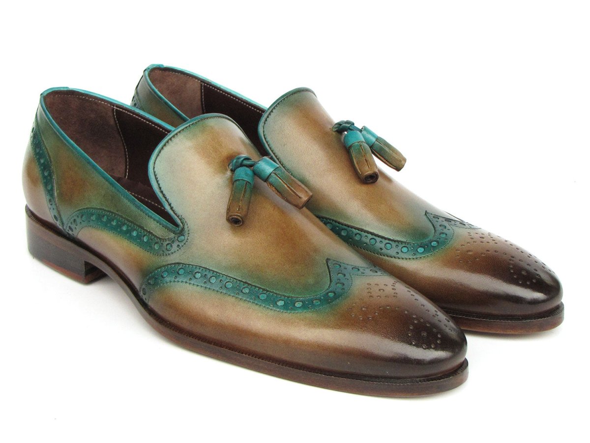 Paul Parkman Men's Tassel Loafers Olive and Green Patina