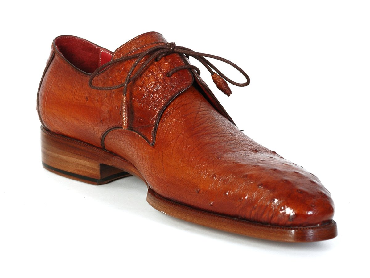 Paul Parkman Men's Tobacco Color Genuine Ostrich Leather Upper Derby Shoes (ID33B76 TAB)