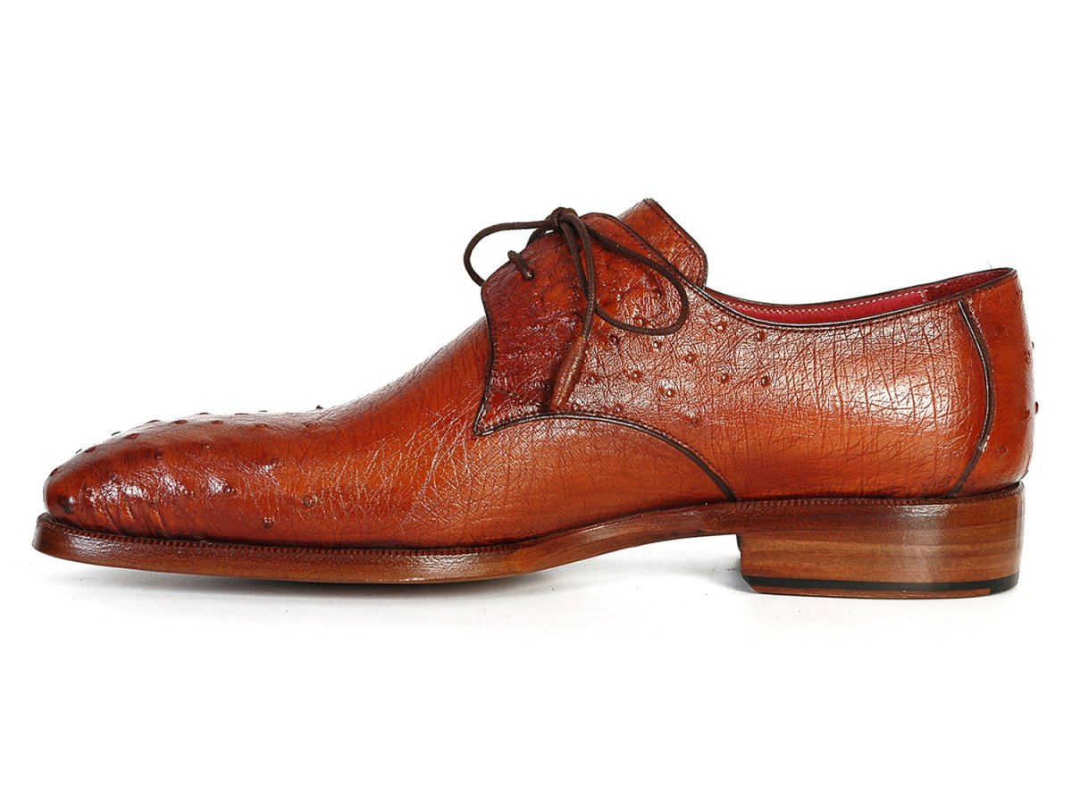 Paul Parkman Men's Tobacco Color Genuine Ostrich Leather Upper Derby Shoes (ID33B76 TAB)