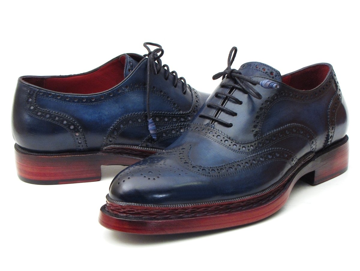 Paul Parkman Men's Triple Leather Sole Navy Wingtip Oxfords (ID027TRPNVY)