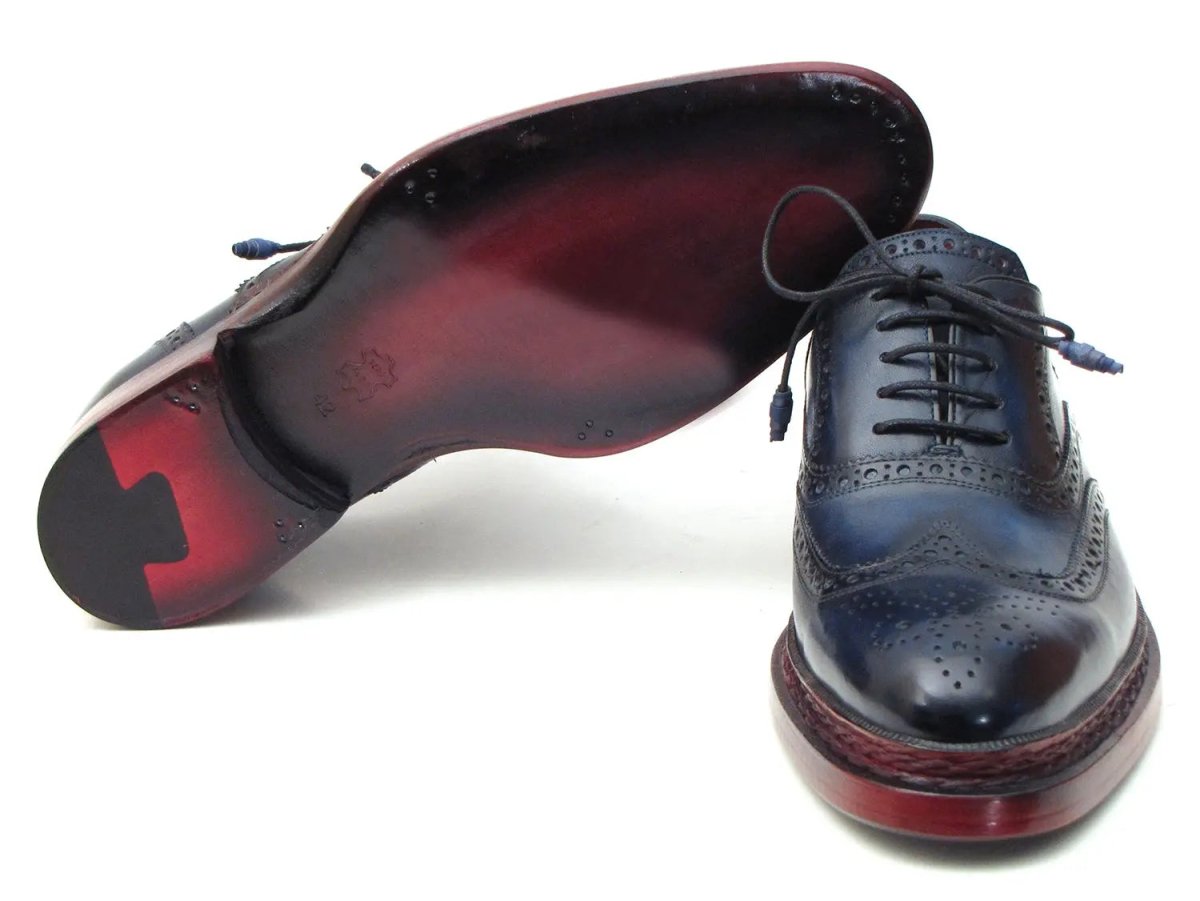 Paul Parkman Men's Triple Leather Sole Wingtip Oxfords in Navy