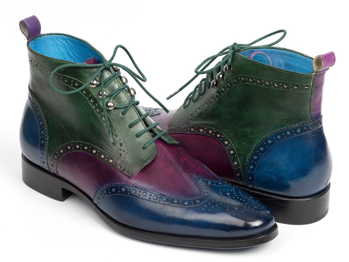 Paul Parkman Men's Wingtip Ankle Boots in Blue, Purple and Green