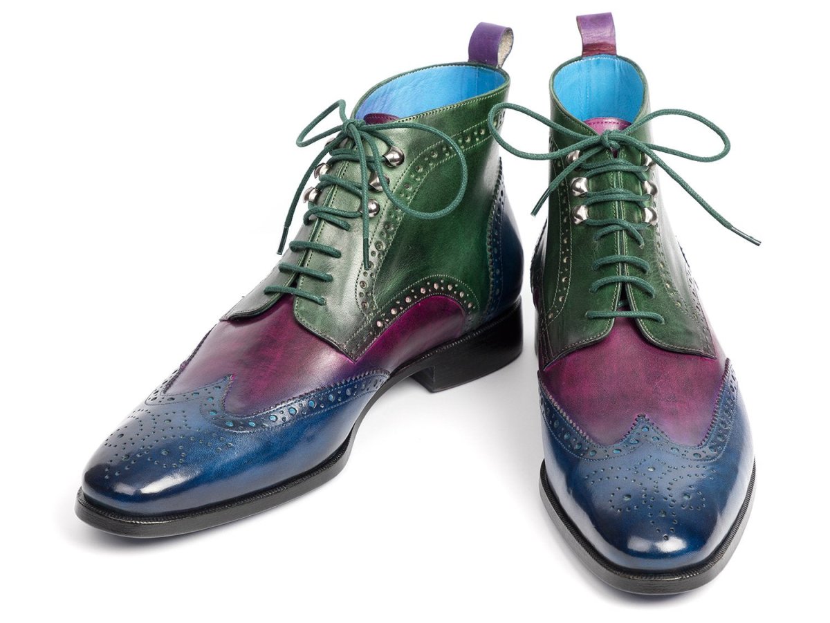 Paul Parkman Men's Wingtip Ankle Boots in Blue, Purple and Green