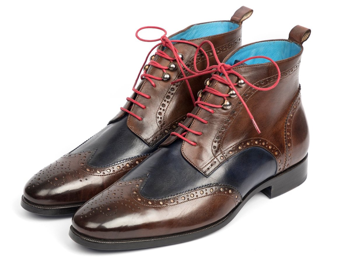 Paul Parkman Men's Wingtip Ankle Boots in Brown and Blue