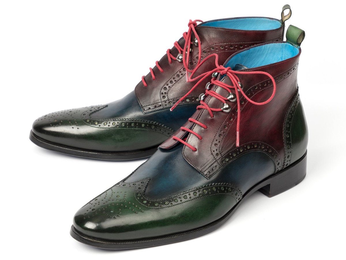 Paul Parkman Men's Wingtip Ankle Boots in Green, Blue and Bordeaux