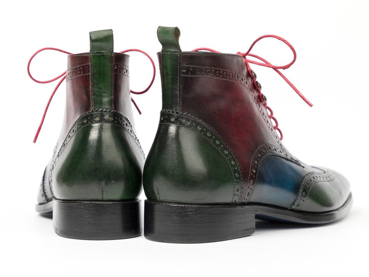 Paul Parkman Men's Wingtip Ankle Boots in Green, Blue and Bordeaux