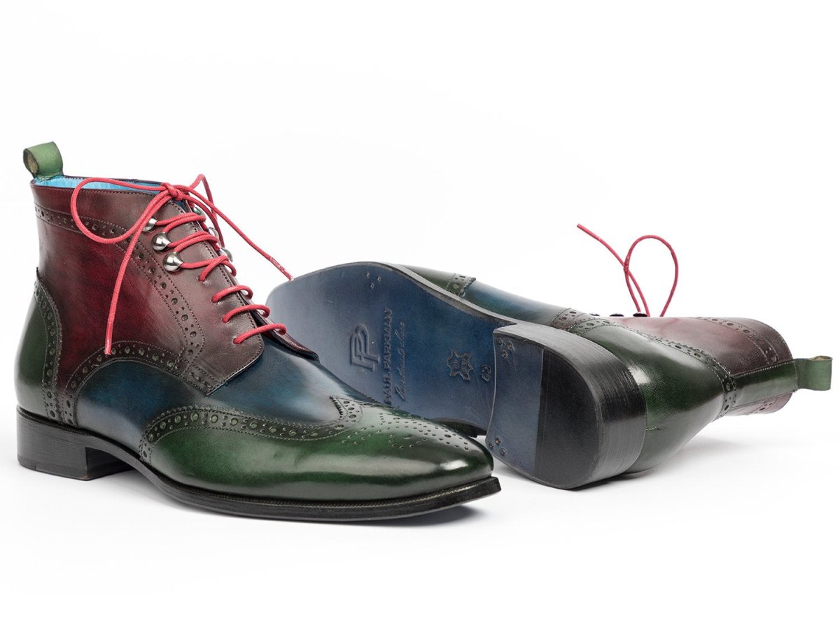 Paul Parkman Men's Wingtip Ankle Boots in Green, Blue and Bordeaux