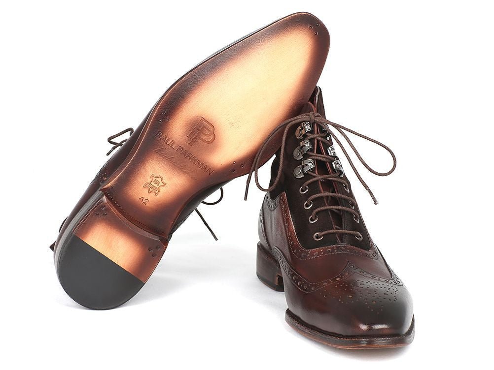Paul Parkman Men's Wingtip Boots Brown Suede and Calfskin (ID991 - BRW)