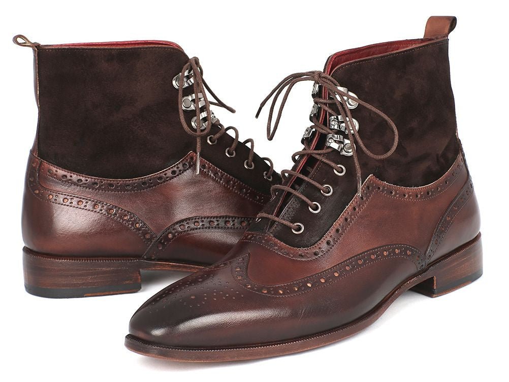 Paul Parkman Men's Wingtip Boots Brown Suede and Calfskin (ID991 - BRW)