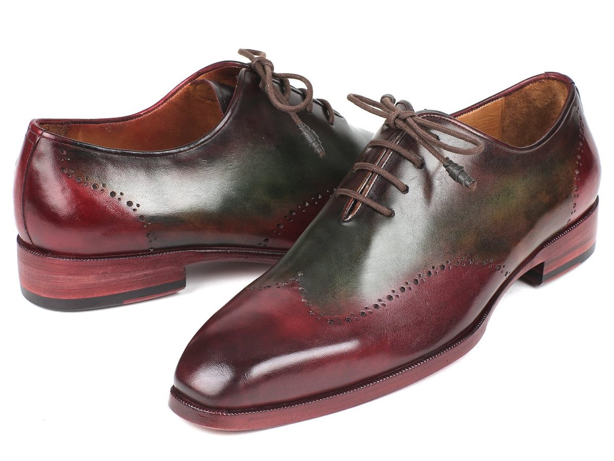 Paul Parkman Men's Wingtip Leather Oxfords in Bordeaux and Green