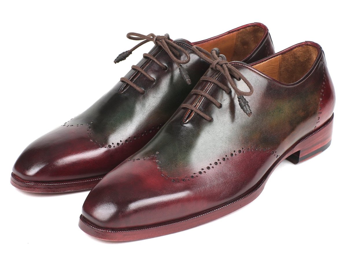 Paul Parkman Men's Wingtip Leather Oxfords in Bordeaux and Green
