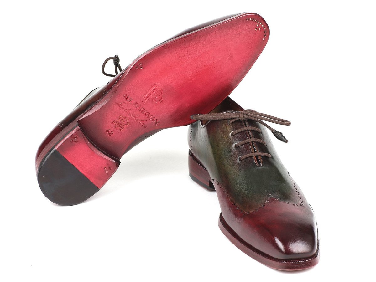 Paul Parkman Men's Wingtip Leather Oxfords in Bordeaux and Green