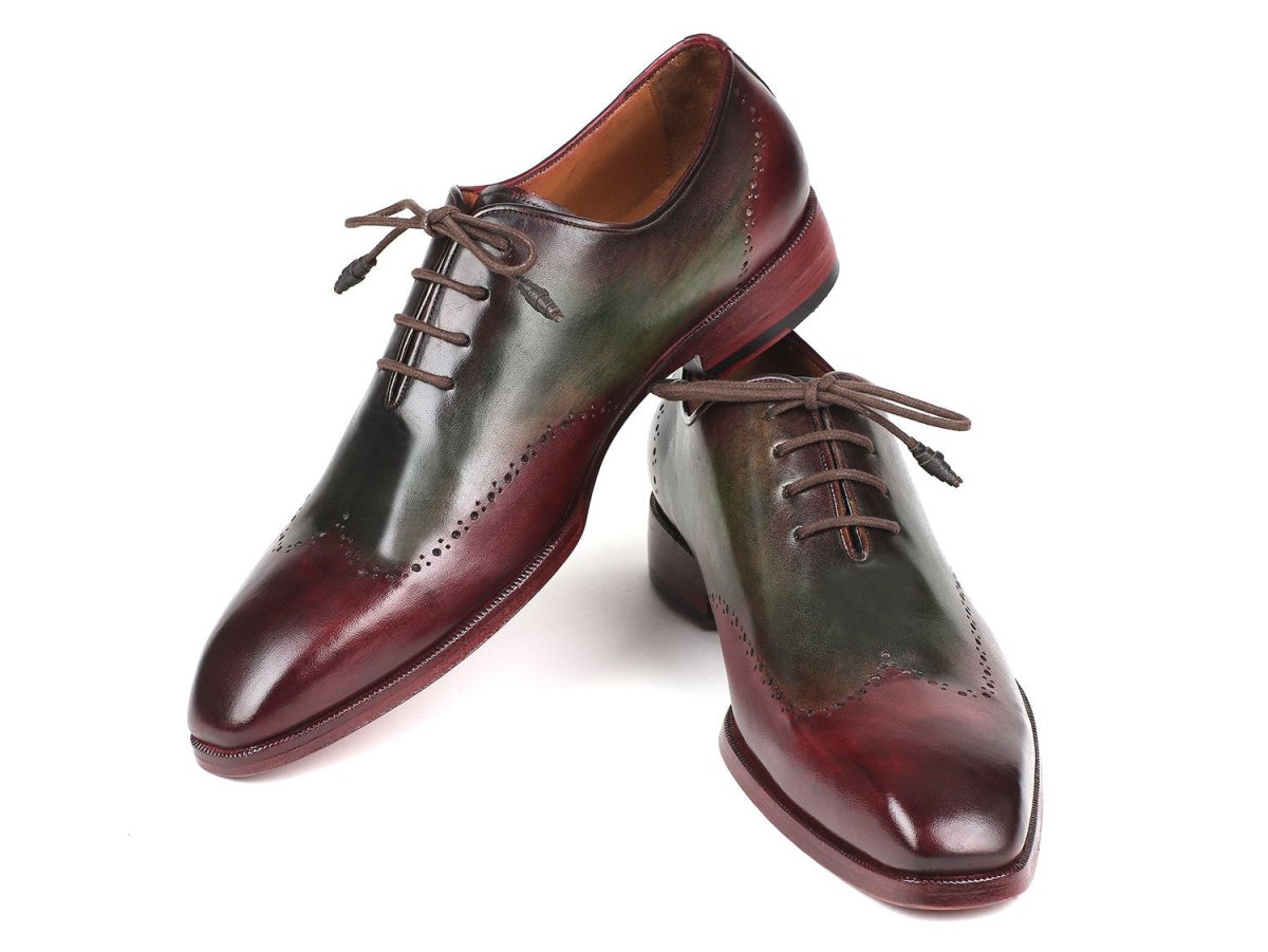Paul Parkman Men's Wingtip Leather Oxfords in Bordeaux and Green