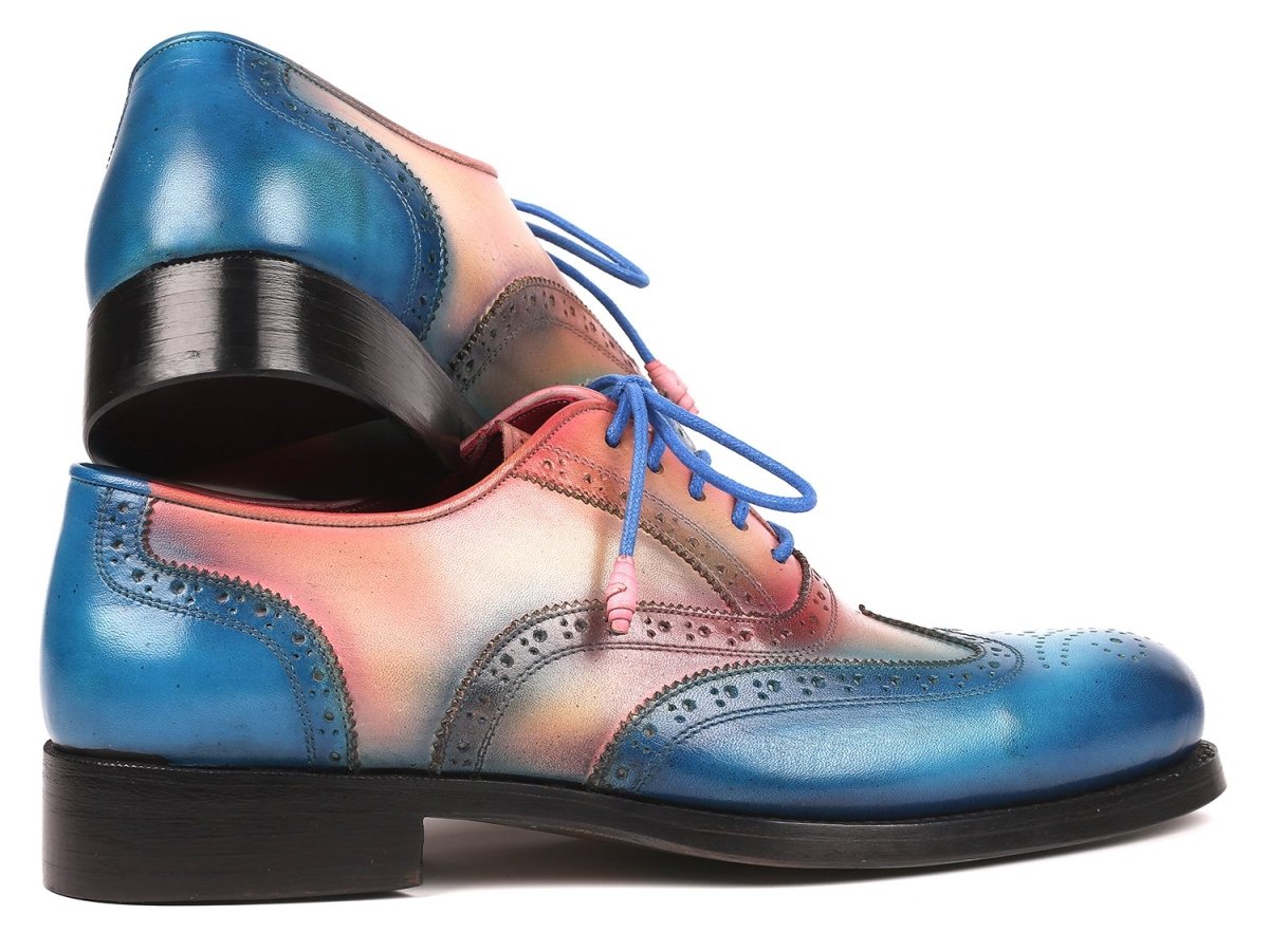 Paul Parkman Men's Wingtip Oxfords Goodyear Welted in Blue and Pink