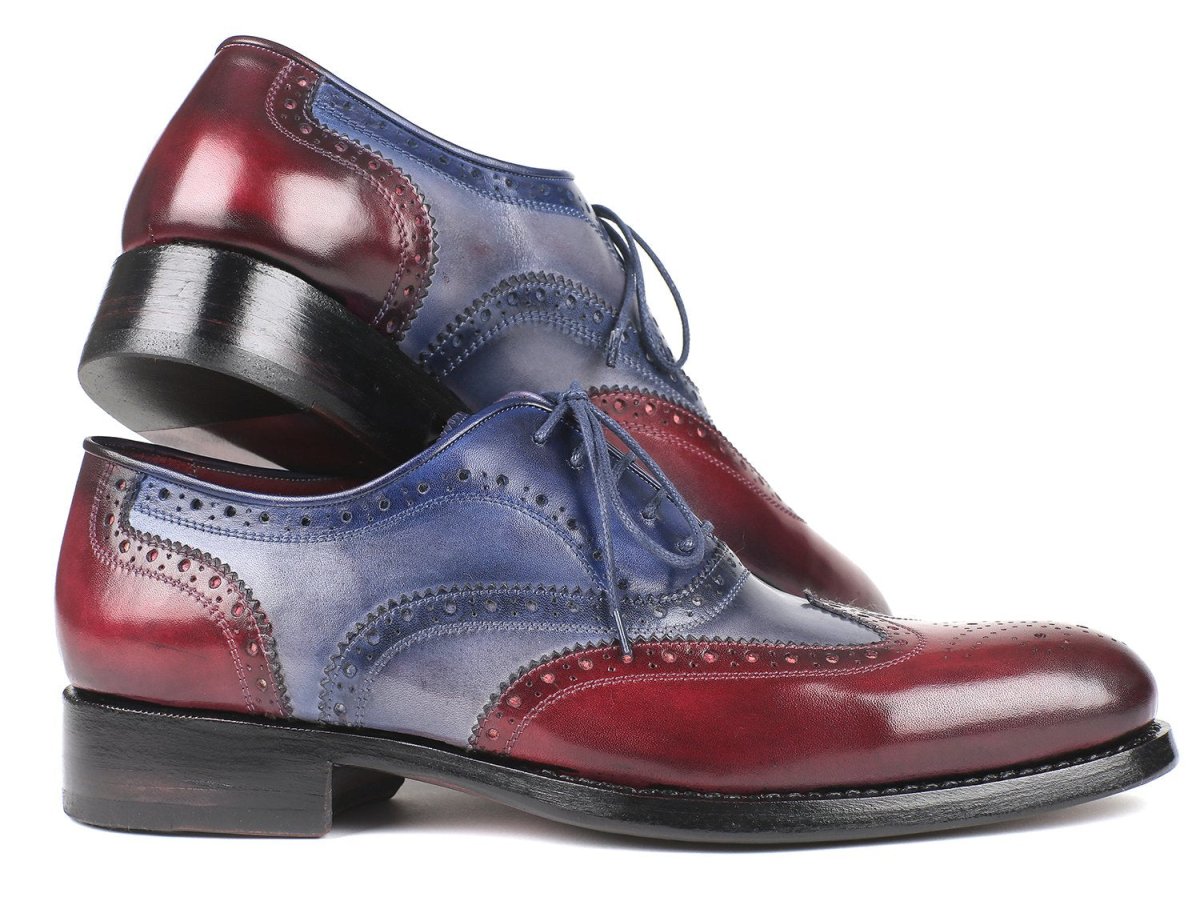 Paul Parkman Men's Wingtip Oxfords Goodyear Welted in Bordeaux, Grey and Blue
