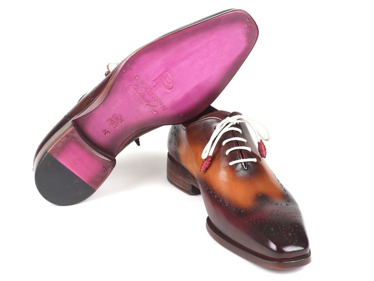 Paul Parkman Men's Wingtip Oxfords in Bordeaux and Camel