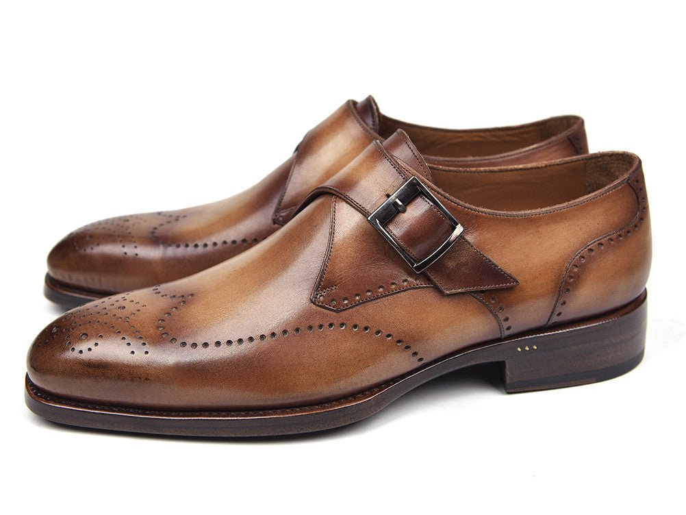 Paul Parkman Men's Wingtip Single Monkstraps in Brown and Camel