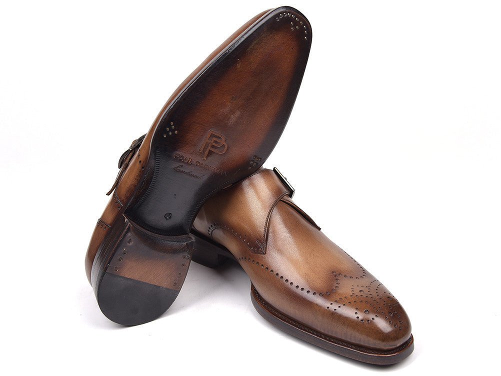 Paul Parkman Men's Wingtip Single Monkstraps in Brown and Camel