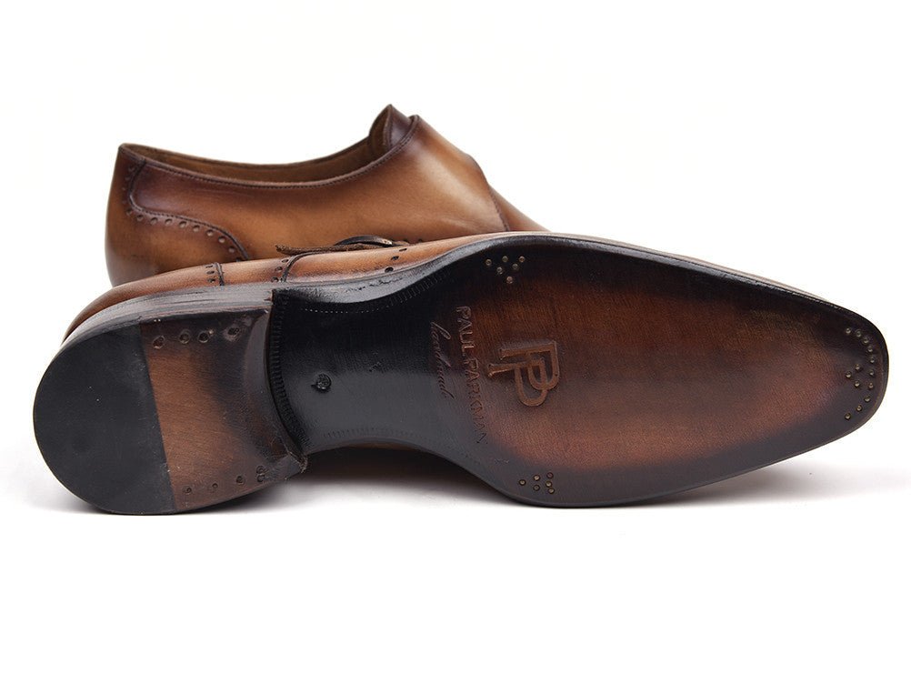 Paul Parkman Men's Wingtip Single Monkstraps in Brown and Camel