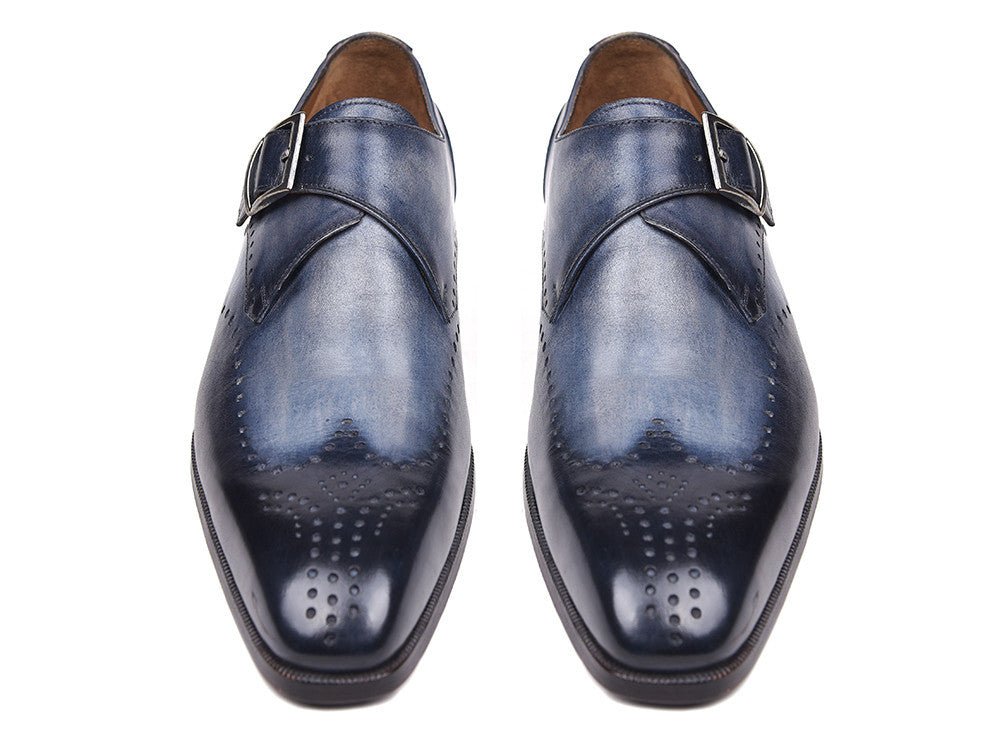 Paul Parkman Men's Wingtip Single Monkstraps in Navy