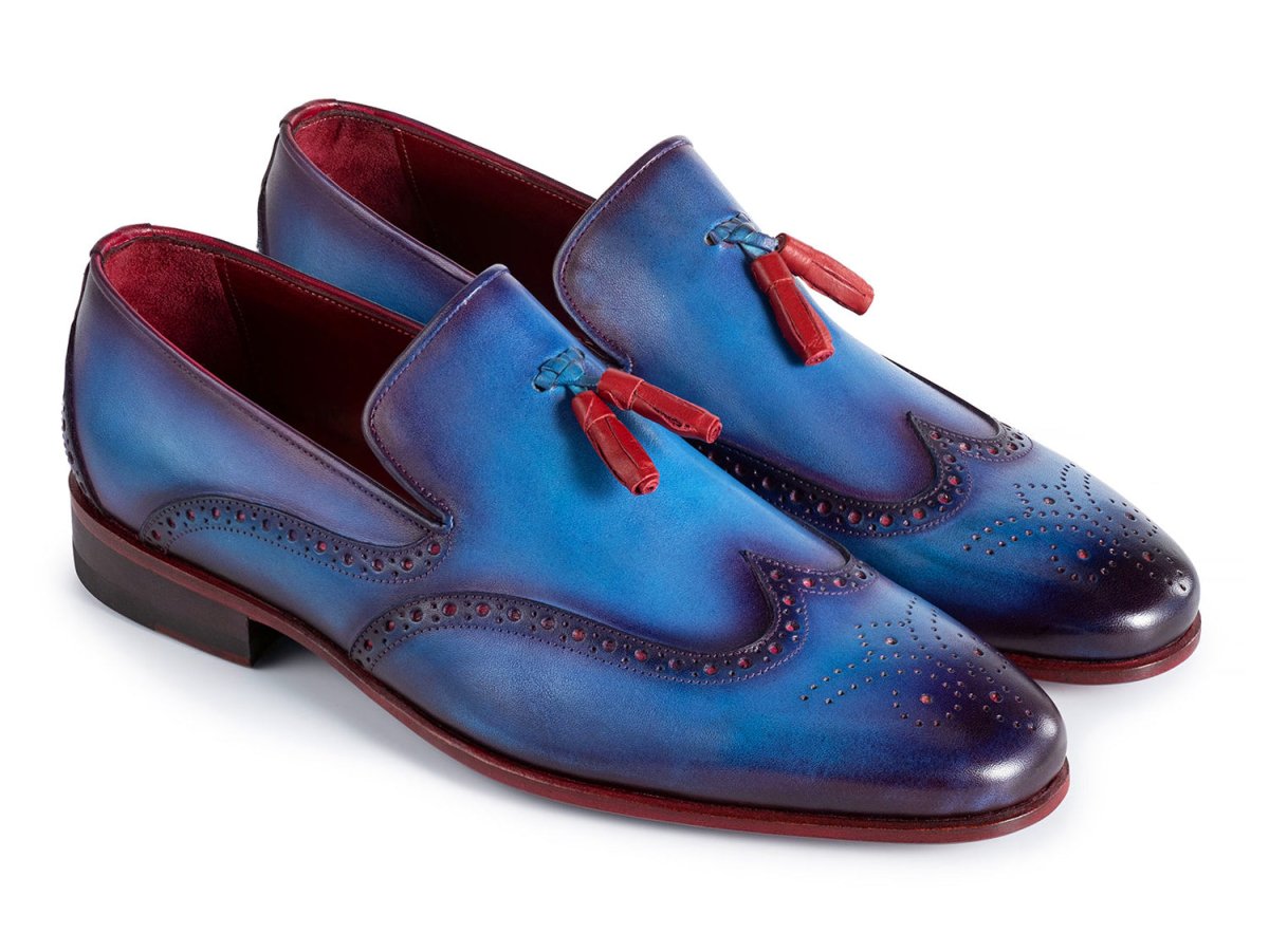 Paul Parkman Men's Wingtip Tassel Loafers Blue Leather (IDWL667 BLU)