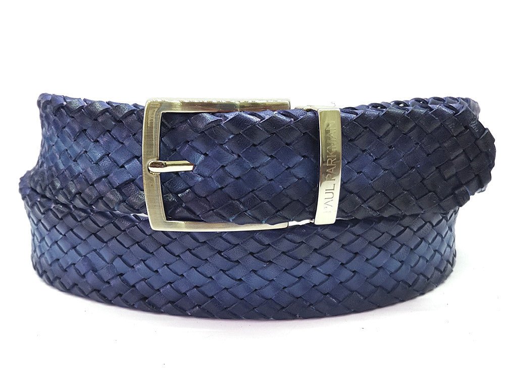 Paul Parkman Men's Woven Leather Belt Navy (IDB07 - NAVY)