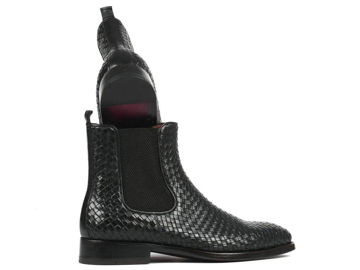Paul Parkman Men's Woven Leather Chelsea Boots in Black