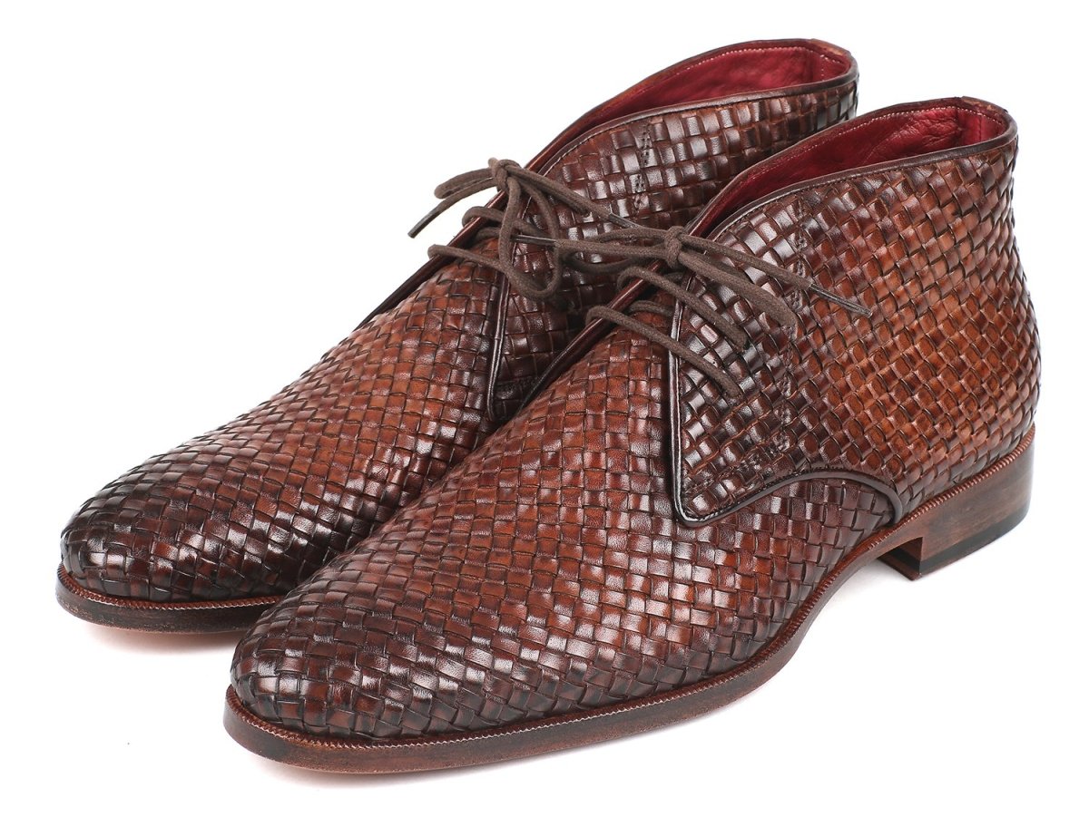 Paul Parkman Men's Woven Leather Chukka Boots in Brown