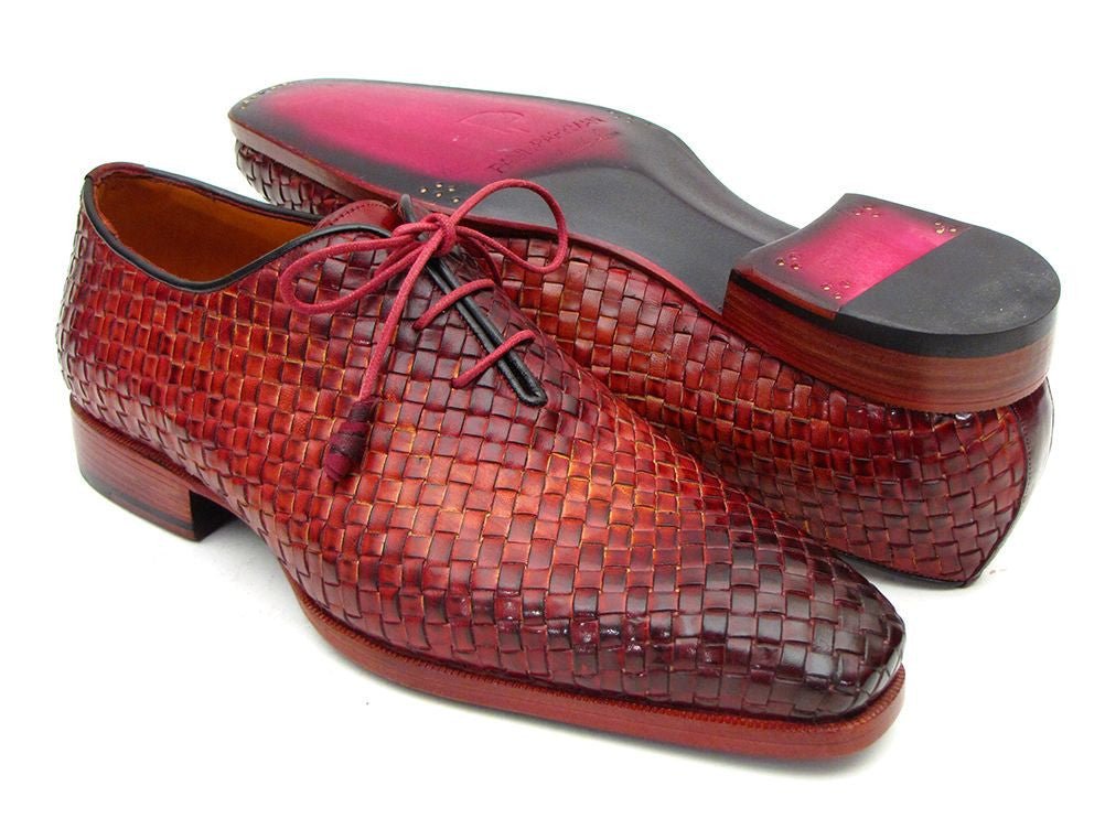 Paul Parkman Men's Woven Leather Oxfords in Bordeaux and Tobacco
